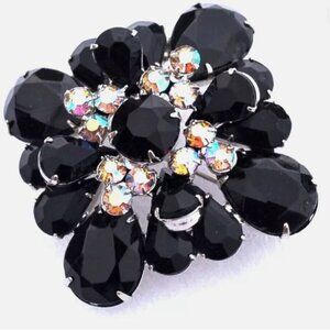 Juliana D&E Domed Black Jet Glass AB Rhinestone Brooch Pin Mint